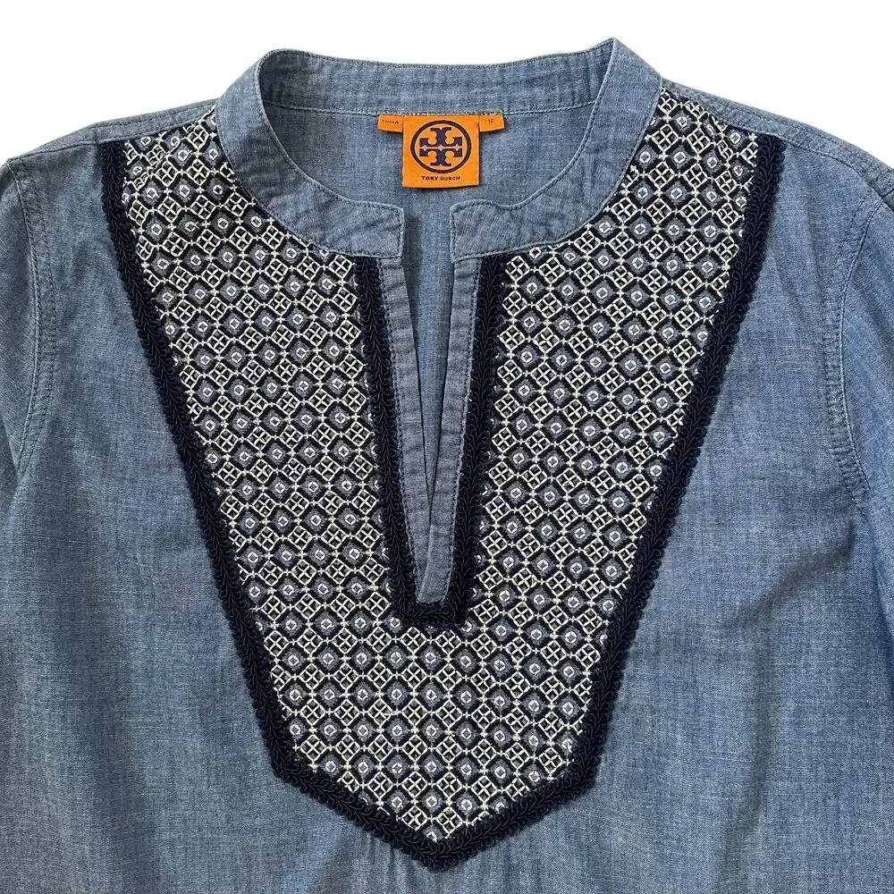 Tory Burch Bernadette Top - Blue Shirt - Blouse - Tunic - Size 12